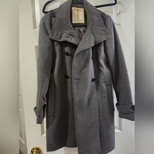 Pull&Bear Gray Pea Coat with Wide Lapels